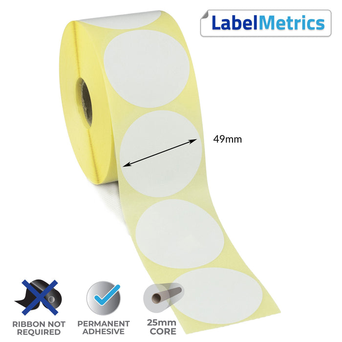 49mm Diameter Direct Thermal Labels - Permanent Adhesive