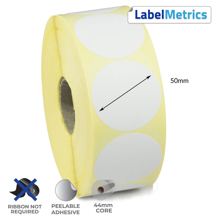 49mm Diameter Direct Thermal Labels - Removable Adhesive