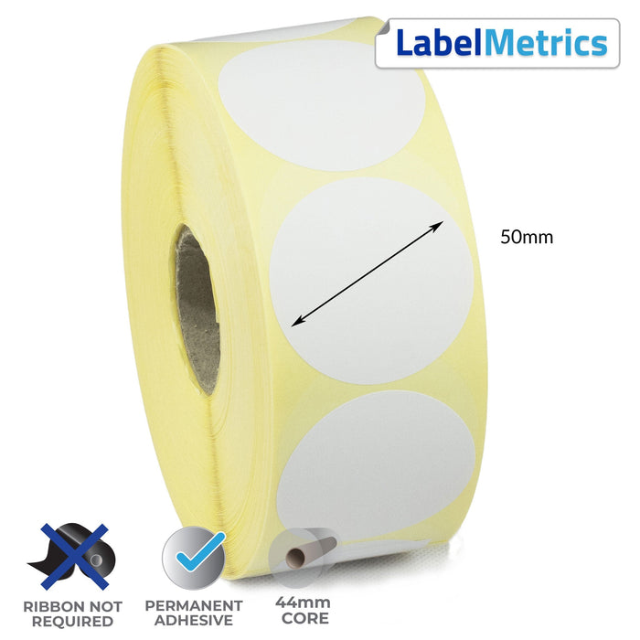 49mm Diameter Direct Thermal Labels - Permanent Adhesive