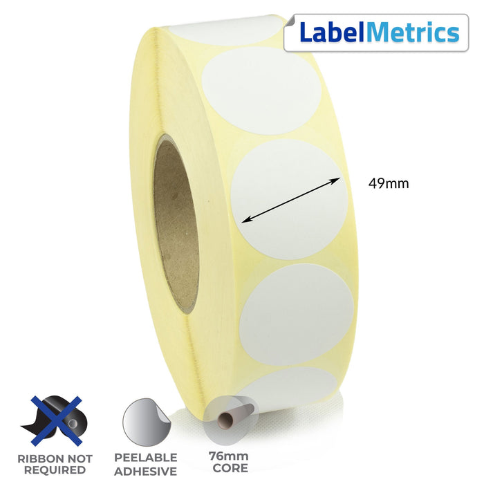 49mm Diameter Direct Thermal Labels - Removable Adhesive