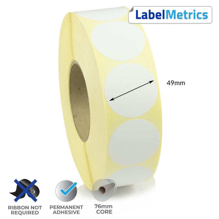 49mm Diameter Direct Thermal Labels - Permanent Adhesive