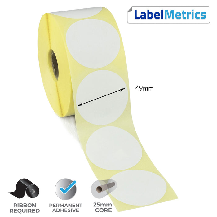 49mm Diameter Thermal Transfer Labels - Permanent Adhesive