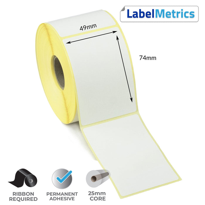 49 x 74mm Thermal Transfer Labels - Permanent Adhesive