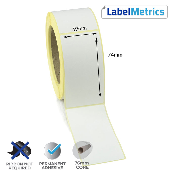 49 x 74mm Direct Thermal Labels - Permanent Adhesive