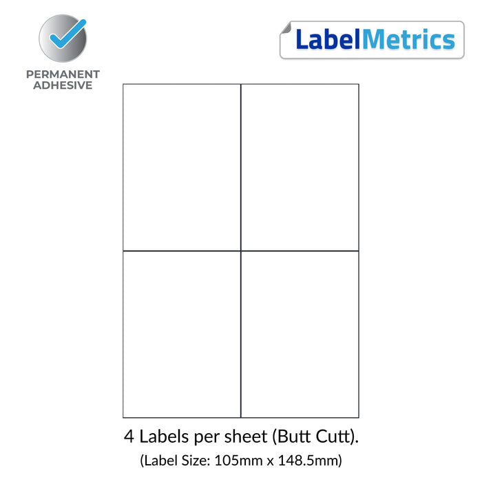 Sticker 105mm A4 Laser Labels - Inkjet Labels - 4 Per Sheet, 105mm x 148.5mm. (LL04N ...