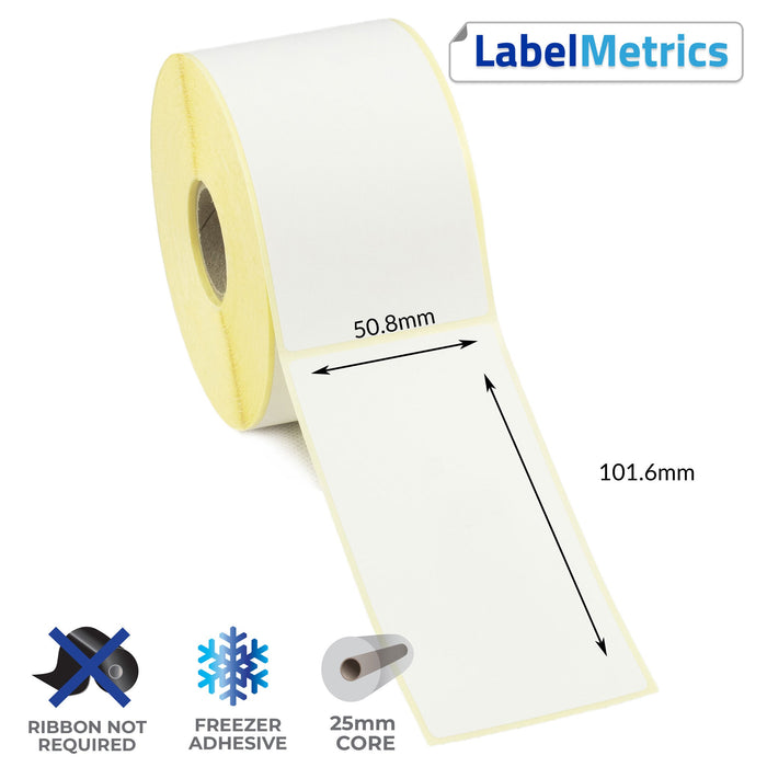 50.8 x 101.6mm Direct Thermal Labels - Freezer Adhesive