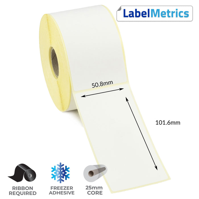 50.8 x 101.6mm Thermal Transfer Labels - Freezer Adhesive