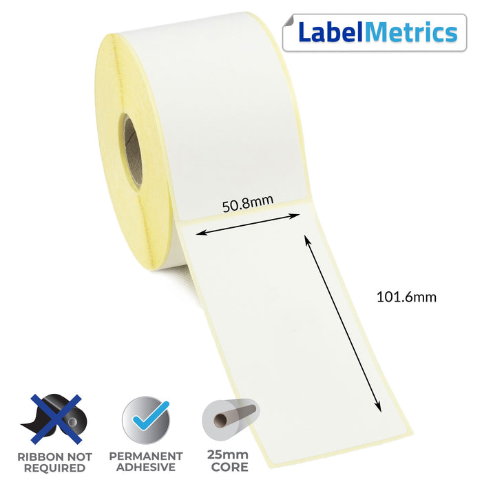 50.8 x 101.6mm Direct Thermal Labels - Permanent Adhesive