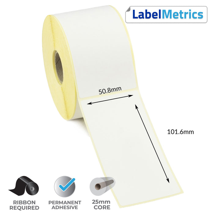 50.8 x 101.6mm Thermal Transfer Labels - Permanent Adhesive