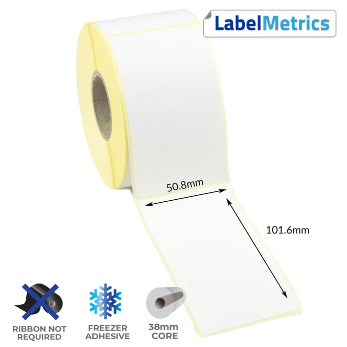 50.8 x 101.6mm Direct Thermal Labels - Freezer Adhesive