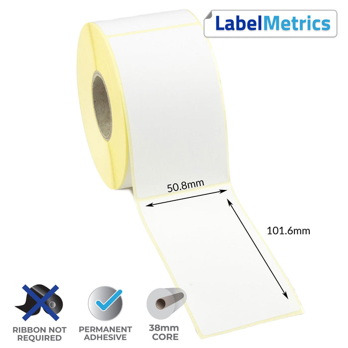 50.8 x 101.6mm Direct Thermal Labels - Permanent Adhesive