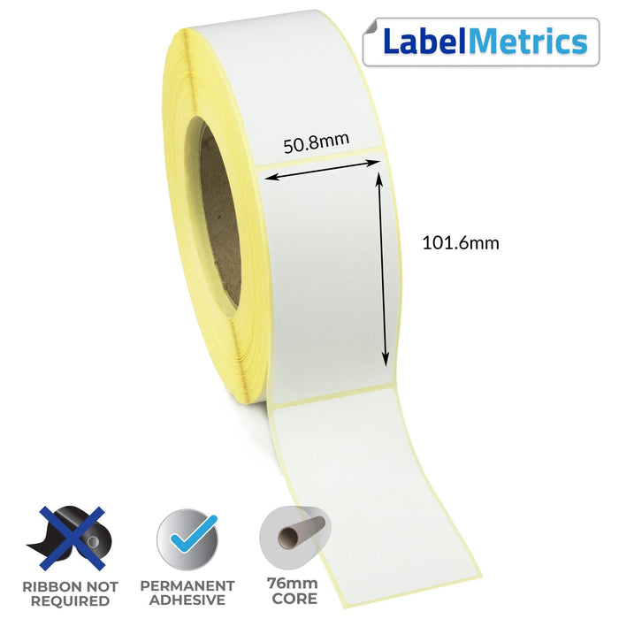 50.8 x 101.6mm Direct Thermal Labels - Permanent Adhesive