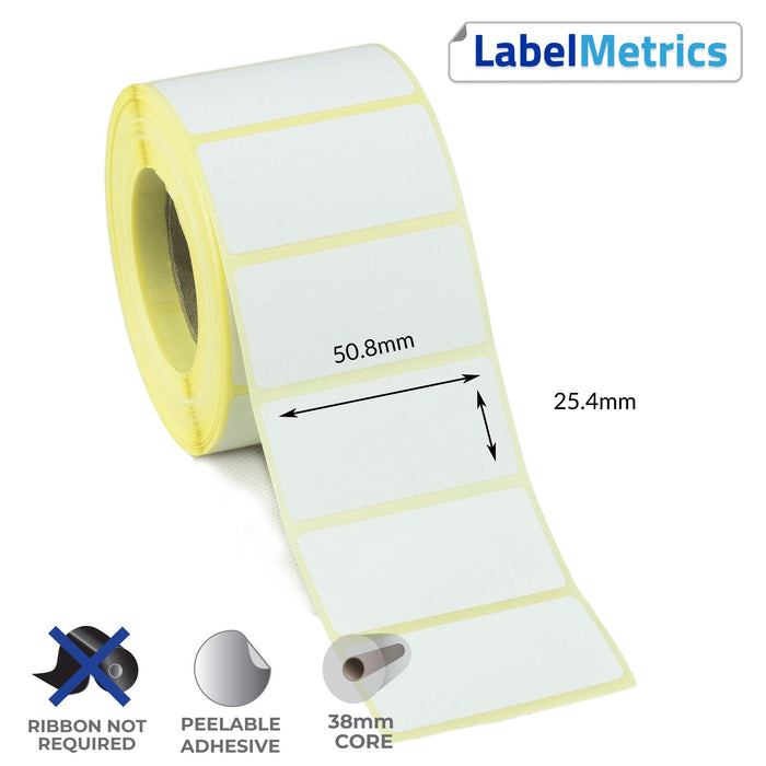 50.8 x 25.4mm Direct Thermal Labels - Removable Adhesive