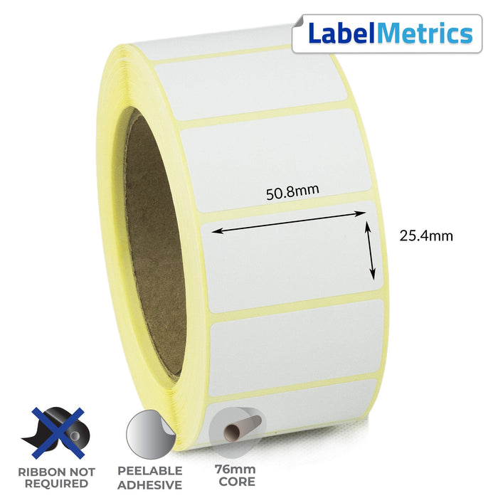 50.8 x 25.4mm Direct Thermal Labels - Removable Adhesive