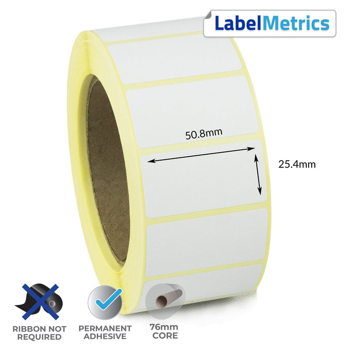 50.8 x 25.4mm Direct Thermal Labels - Permanent Adhesive