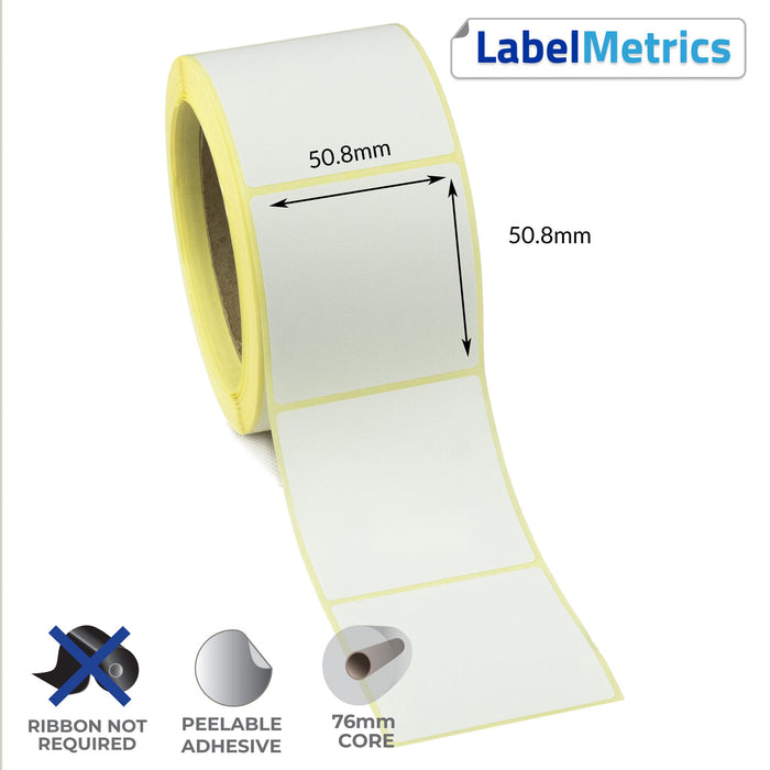 50.8 x 50.8mm Direct Thermal Labels - Removable Adhesive