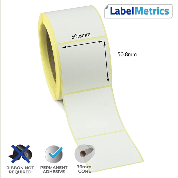 50.8 x 50.8mm Direct Thermal Labels - Permanent Adhesive