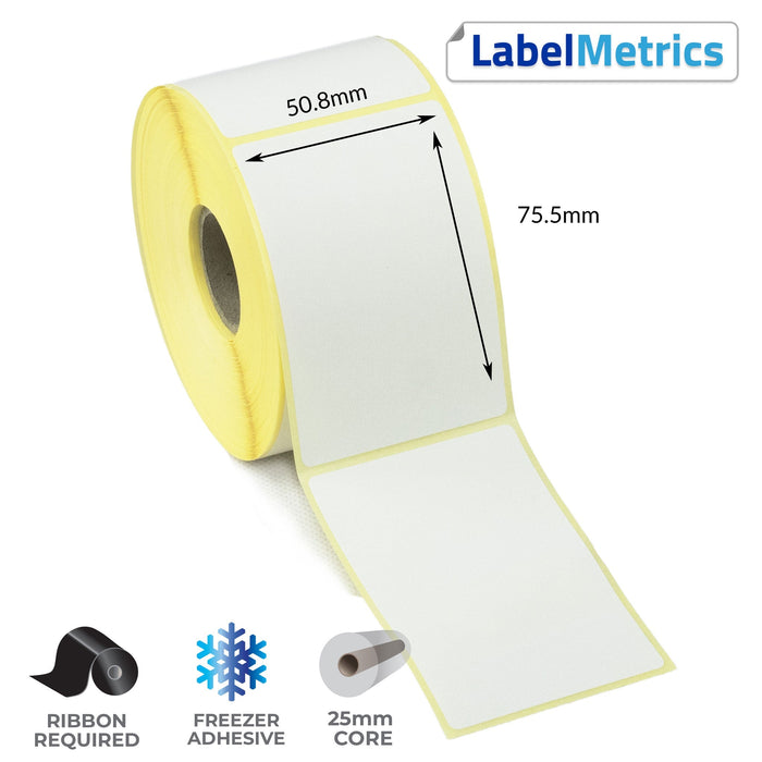 50.8 x 75.5mm Thermal Transfer Labels - Freezer Adhesive