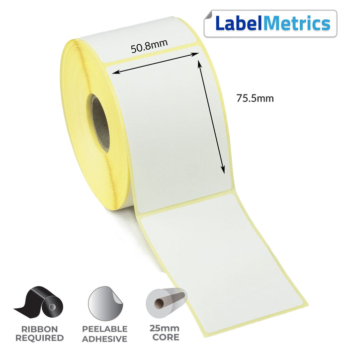 50.8 x 75.5mm Thermal Transfer Labels - Removable Adhesive