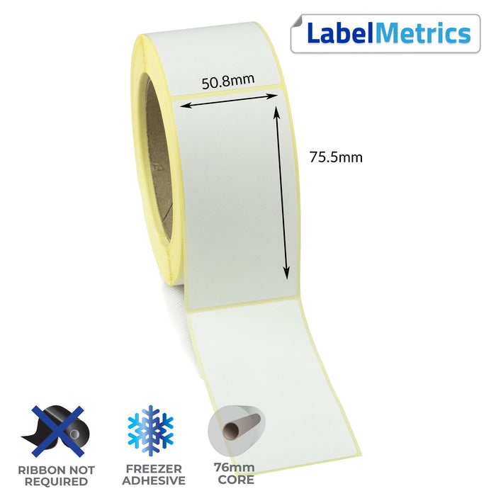 50.8 x 75.5mm Direct Thermal Labels - Freezer Adhesive