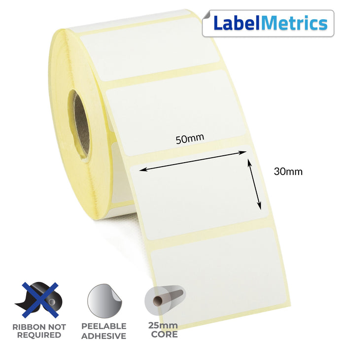 50 x 30mm Direct Thermal Labels - Removable Adhesive