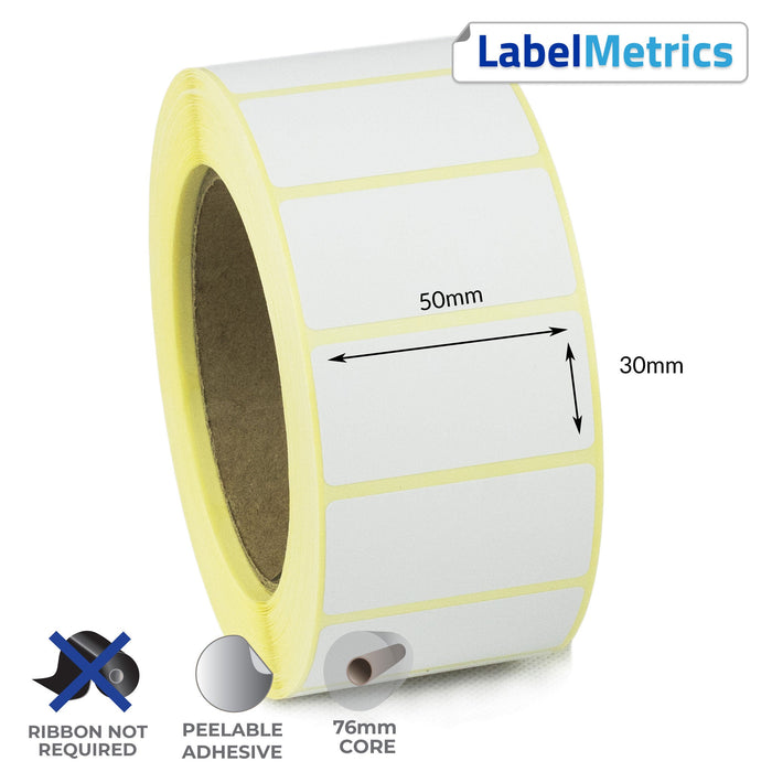 50 x 30mm Direct Thermal Labels - Removable Adhesive