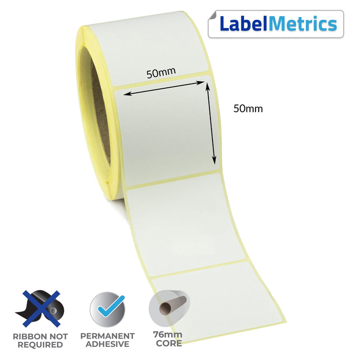 50 x 50mm Direct Thermal Labels - Permanent Adhesive