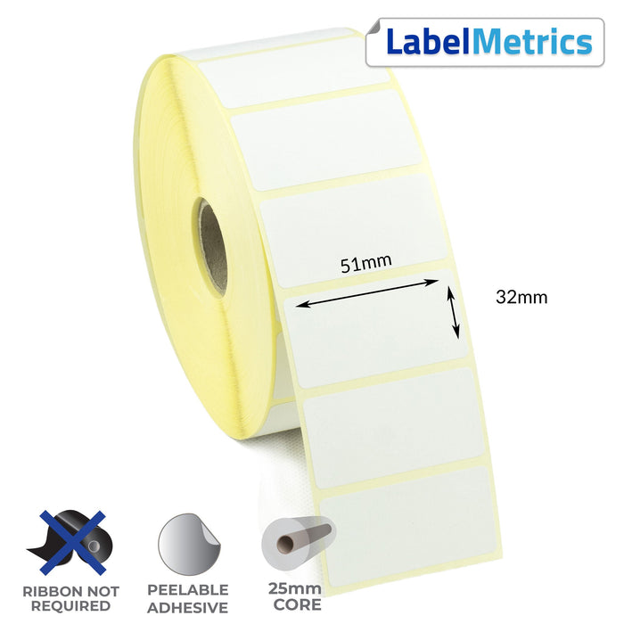 51 x 32mm Direct Thermal Labels - Removable Adhesive