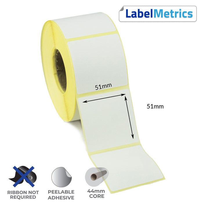 51 x 51mm Direct Thermal Labels - Removable Adhesive