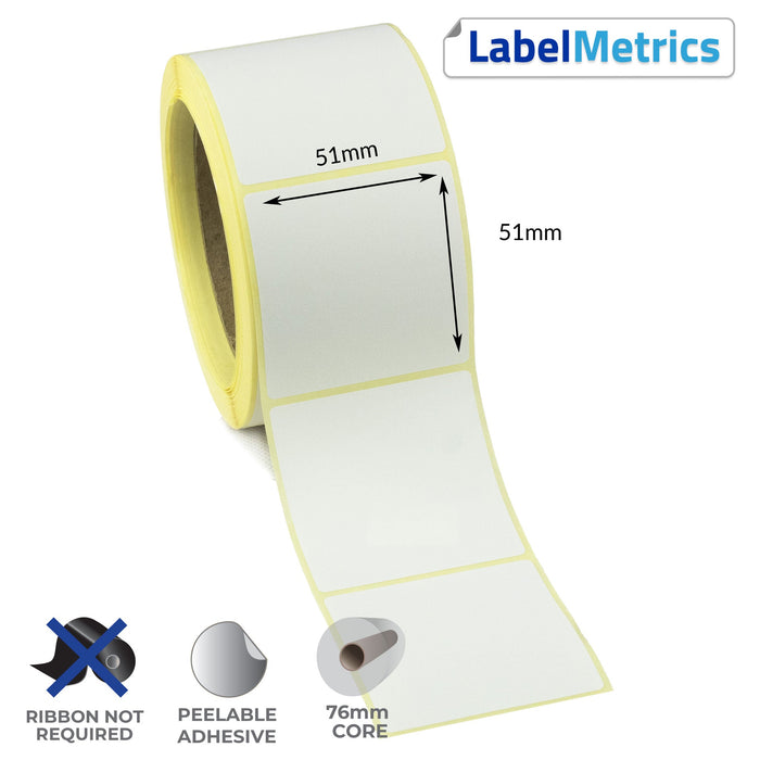 51 x 51mm Direct Thermal Labels - Removable Adhesive