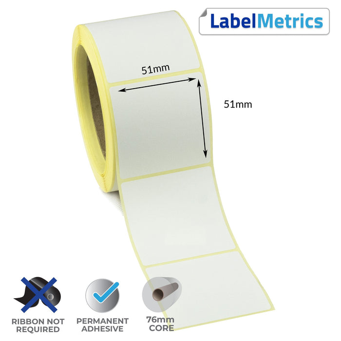 51 x 51mm Direct Thermal Labels - Permanent Adhesive