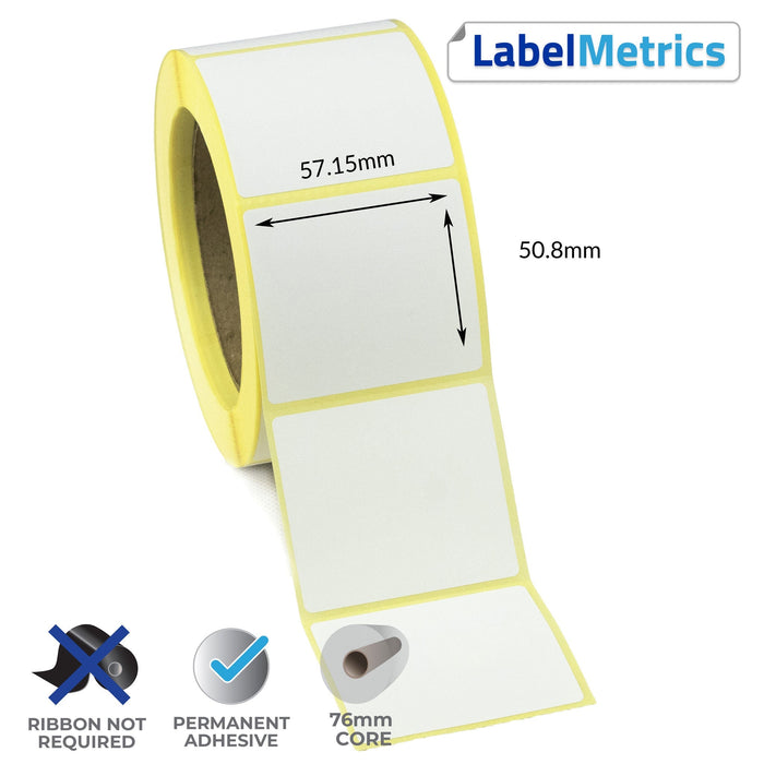 57.15 x 50.8mm Direct Thermal Labels - Permanent Adhesive