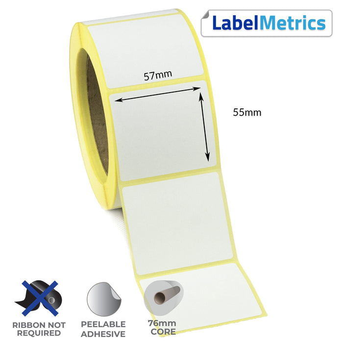 57 x 55mm Direct Thermal Labels - Removable Adhesive