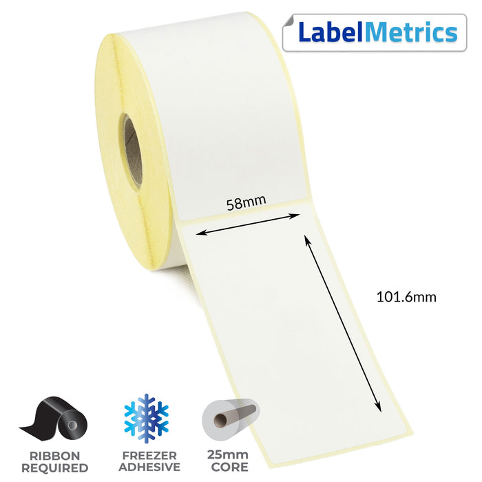 58 x 101.6mm Thermal Transfer Labels - Freezer Adhesive