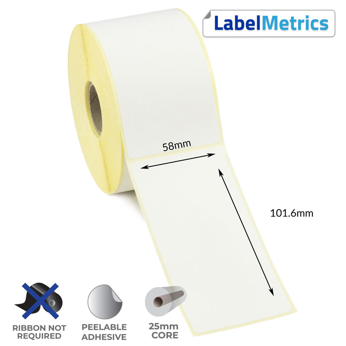 58 x 101.6mm Direct Thermal Labels - Removable Adhesive