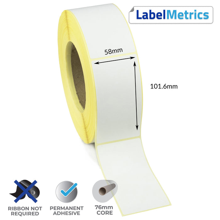 58 x 101.6mm Direct Thermal Labels - Permanent Adhesive