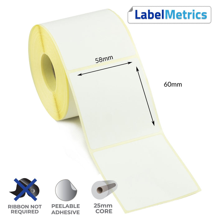 58 x 60mm Direct Thermal Labels - Removable Adhesive