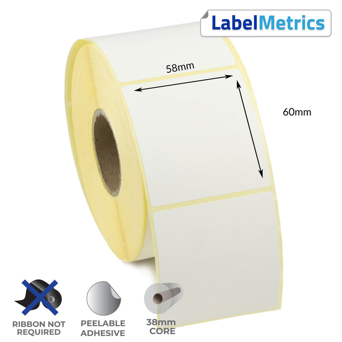 58 x 60mm Direct Thermal Labels - Removable Adhesive