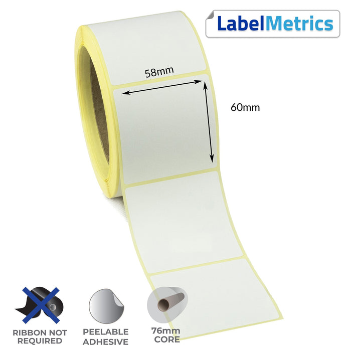 58 x 60mm Direct Thermal Labels - Removable Adhesive