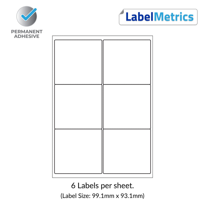 6up Label Size A4 Laser Labels - Inkjet Labels - 6 Per Sheet (99.1mm x 93.1mm) LL06 ...