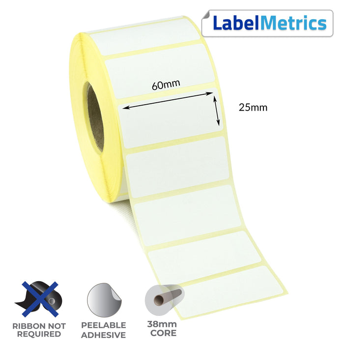 60 x 25mm Direct Thermal Labels - Removable Adhesive