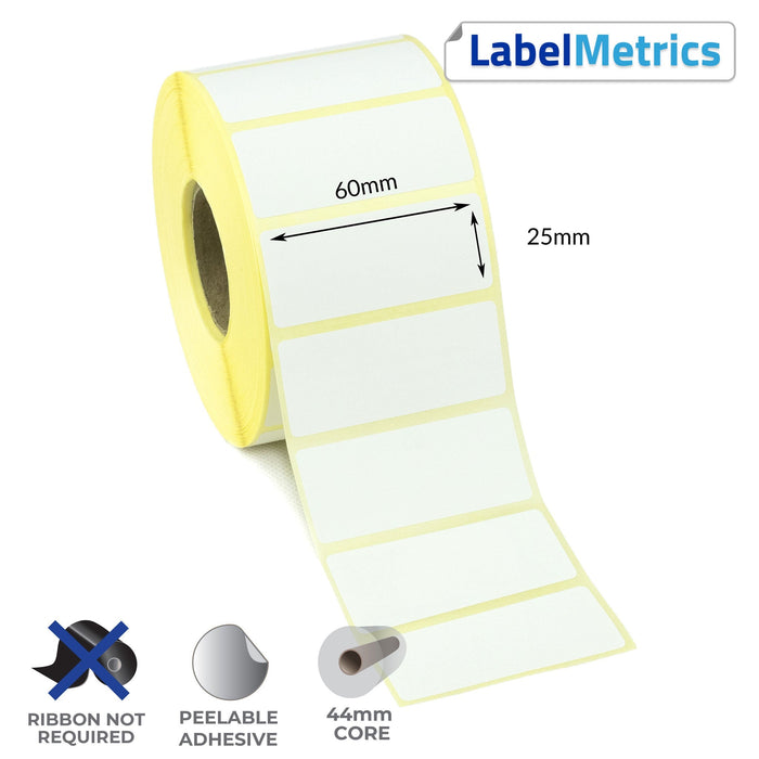 60 x 25mm Direct Thermal Labels - Removable Adhesive