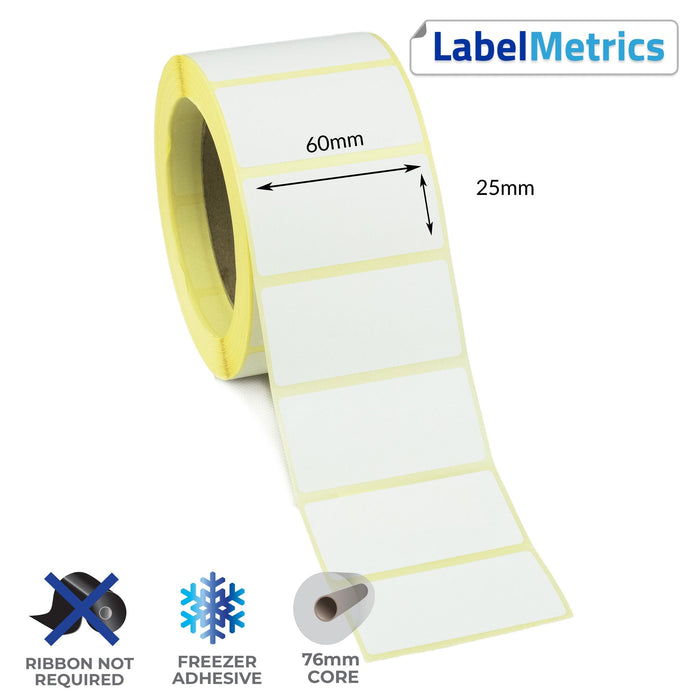 60 x 25mm Direct Thermal Labels - Freezer Adhesive