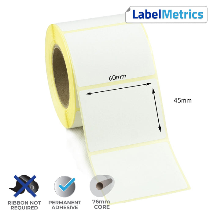 60 x 45mm Direct Thermal Labels - Permanent Adhesive