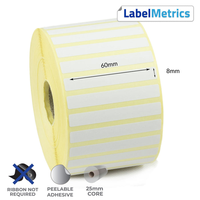 60 x 8mm Direct Thermal Labels - Removable Adhesive