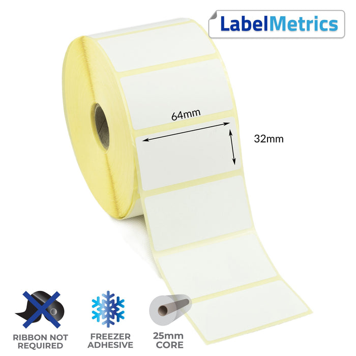 64 x 32mm Direct Thermal Labels - Freezer Adhesive