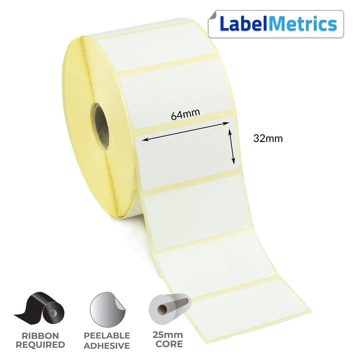 64 x 32mm Thermal Transfer Labels - Removable Adhesive