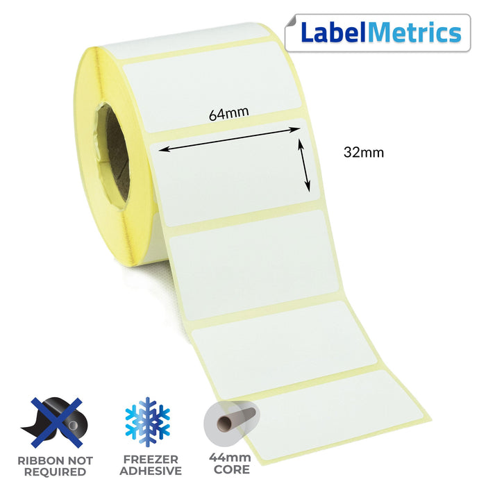 64 x 32mm Direct Thermal Labels - Freezer Adhesive