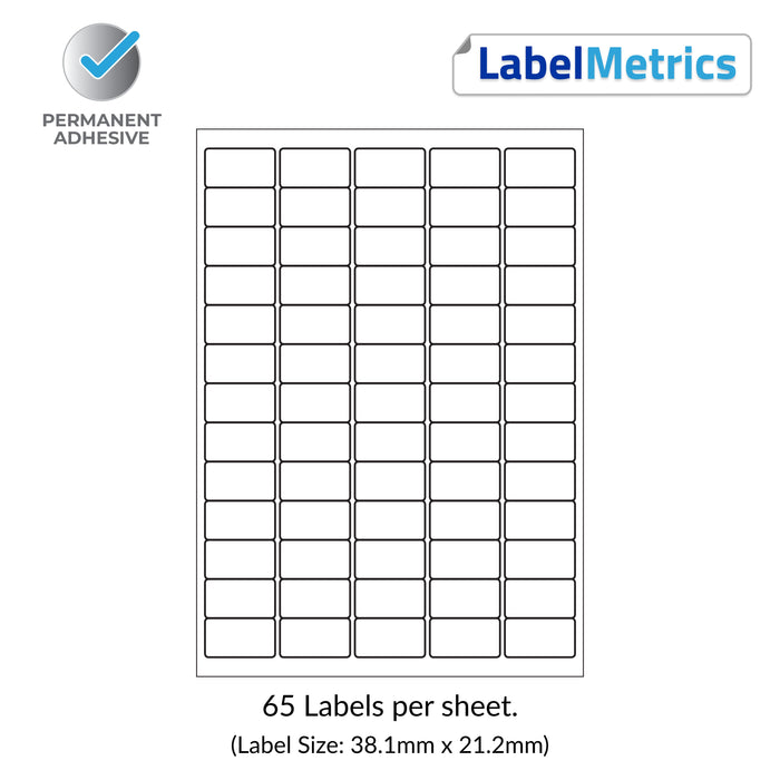 A4 Laser Labels - Inkjet Labels - 65 Per Sheet, 39.1mm x 21.2mm (LL65)