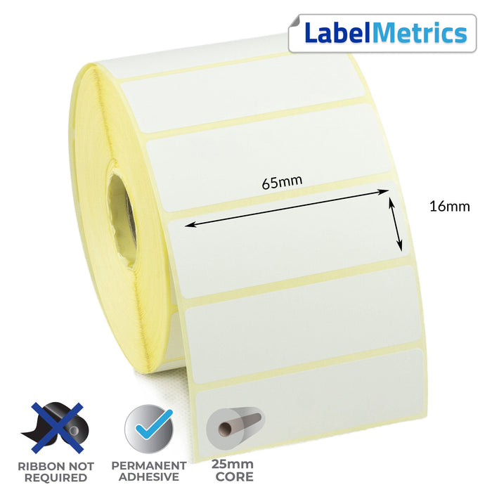 65 x 16mm Direct Thermal Labels - Permanent Adhesive